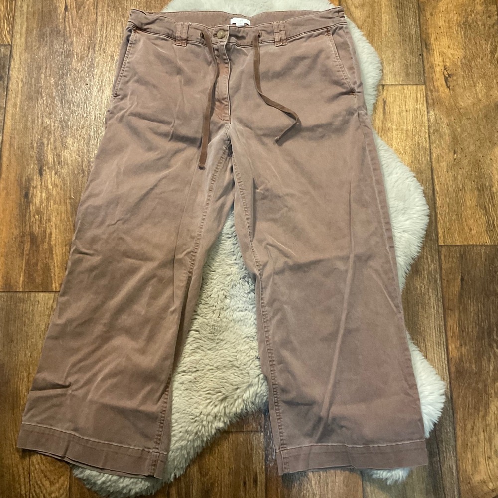 J. Jill Pants Size‎ 14 Tan Chino Crop Cotton Blend Zip Drawstring Waist Womens